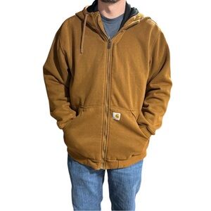 Carhartt Men's Rain Defender classic Tan Zip-Up Hooded sweatshirt. Size Large